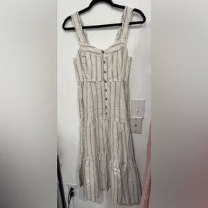 Hem & Thread Cream and Light Blue Striped Button-Front Sundress